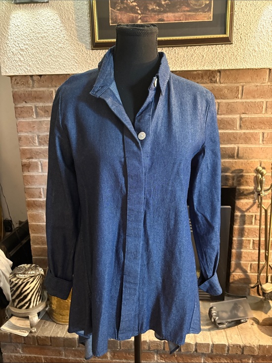 Kenar Tops - Kenar Indigo Button-Front Tunic Shirt